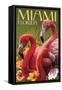 Miami, Florida - Flamingos-Lantern Press-Framed Stretched Canvas