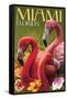 Miami, Florida - Flamingos-Lantern Press-Framed Stretched Canvas