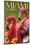 Miami, Florida - Flamingos-Lantern Press-Mounted Art Print