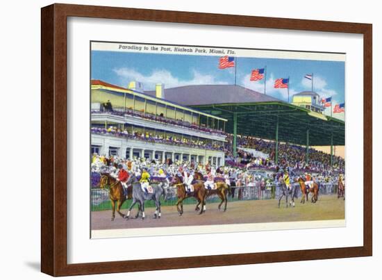 Miami, Florida - Hialeah Park; Parading to the Post Scene-Lantern Press-Framed Art Print