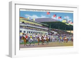 Miami, Florida - Hialeah Park; Parading to the Post Scene-Lantern Press-Framed Art Print