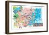 Miami Florida Illustrated Travel Map with Roads and Highlights-M. Bleichner-Framed Art Print