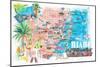 Miami Florida Illustrated Travel Map with Roads and Highlights-M. Bleichner-Mounted Art Print