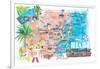 Miami Florida Illustrated Travel Map with Roads and Highlights-M. Bleichner-Framed Art Print