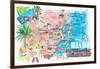 Miami Florida Illustrated Travel Map with Roads and Highlights-M. Bleichner-Framed Art Print