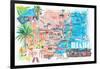 Miami Florida Illustrated Travel Map with Roads and Highlights-M. Bleichner-Framed Art Print