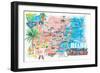 Miami Florida Illustrated Travel Map with Roads and Highlights-M. Bleichner-Framed Premium Giclee Print