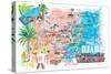 Miami Florida Illustrated Travel Map with Roads and Highlights-M. Bleichner-Stretched Canvas