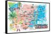 Miami Florida Illustrated Travel Map with Roads and Highlights-M. Bleichner-Framed Stretched Canvas