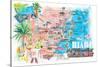 Miami Florida Illustrated Travel Map with Roads and Highlights-M. Bleichner-Stretched Canvas