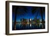 Miami, Florida - Palms and City at Night-Lantern Press-Framed Art Print