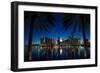 Miami, Florida - Palms and City at Night-Lantern Press-Framed Art Print