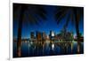 Miami, Florida - Palms and City at Night-Lantern Press-Framed Art Print