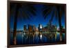 Miami, Florida - Palms and City at Night-Lantern Press-Framed Art Print