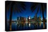 Miami, Florida - Palms and City at Night-Lantern Press-Stretched Canvas