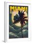 Miami, Florida - Palms and Moon-Lantern Press-Framed Art Print