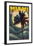 Miami, Florida - Palms and Moon-Lantern Press-Framed Art Print