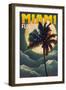 Miami, Florida - Palms and Moon-Lantern Press-Framed Art Print