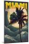 Miami, Florida - Palms and Moon-Lantern Press-Mounted Art Print