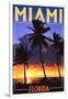 Miami, Florida - Palms and Sunset-Lantern Press-Framed Art Print