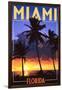 Miami, Florida - Palms and Sunset-Lantern Press-Framed Art Print