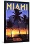 Miami, Florida - Palms and Sunset-Lantern Press-Framed Art Print