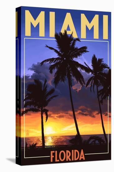 Miami, Florida - Palms and Sunset-Lantern Press-Stretched Canvas