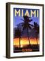 Miami, Florida - Palms and Sunset-Lantern Press-Framed Art Print