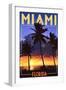 Miami, Florida - Palms and Sunset-Lantern Press-Framed Art Print