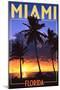 Miami, Florida - Palms and Sunset-Lantern Press-Mounted Art Print