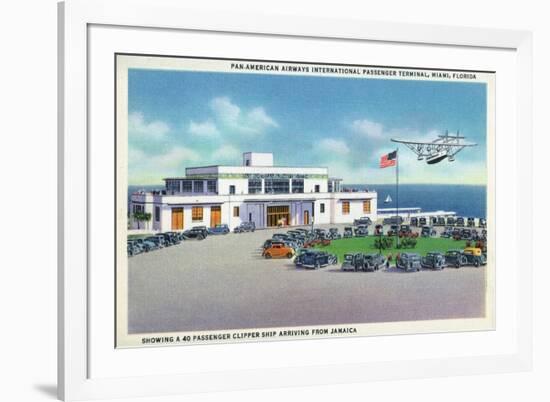 Miami, Florida - Pan-American Airways Terminal, Clipper Arriving from Jamaica-Lantern Press-Framed Premium Giclee Print