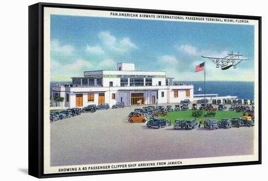 Miami, Florida - Pan-American Airways Terminal, Clipper Arriving from Jamaica-Lantern Press-Framed Stretched Canvas