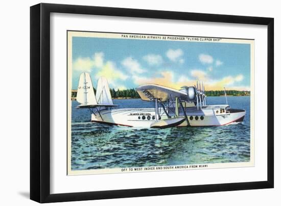 Miami, Florida - Pan American Flying Clipper Leaving for South America-Lantern Press-Framed Art Print