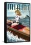 Miami, Florida - Pinup Girl Boating-Lantern Press-Framed Stretched Canvas