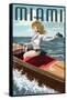 Miami, Florida - Pinup Girl Boating-Lantern Press-Framed Stretched Canvas