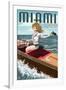 Miami, Florida - Pinup Girl Boating-Lantern Press-Framed Art Print