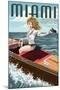 Miami, Florida - Pinup Girl Boating-Lantern Press-Mounted Art Print