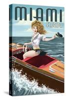 Miami, Florida - Pinup Girl Boating-Lantern Press-Stretched Canvas