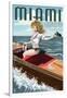 Miami, Florida - Pinup Girl Boating-Lantern Press-Framed Art Print