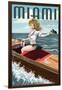 Miami, Florida - Pinup Girl Boating-Lantern Press-Framed Art Print