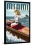 Miami, Florida - Pinup Girl Boating-Lantern Press-Framed Art Print