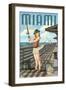 Miami, Florida - Pinup Girl Fishing-Lantern Press-Framed Art Print