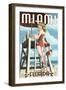 Miami, Florida - Pinup Girl Lifeguard-Lantern Press-Framed Art Print