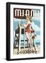 Miami, Florida - Pinup Girl Lifeguard-Lantern Press-Framed Art Print