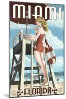 Miami, Florida - Pinup Girl Lifeguard-Lantern Press-Mounted Art Print