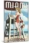 Miami, Florida - Pinup Girl Lifeguard-Lantern Press-Mounted Art Print