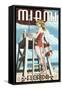 Miami, Florida - Pinup Girl Lifeguard-Lantern Press-Framed Stretched Canvas