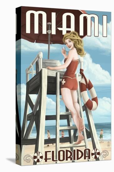 Miami, Florida - Pinup Girl Lifeguard-Lantern Press-Stretched Canvas