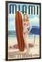 Miami, Florida - Pinup Girl Surfer-Lantern Press-Framed Art Print