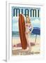 Miami, Florida - Pinup Girl Surfer-Lantern Press-Framed Art Print